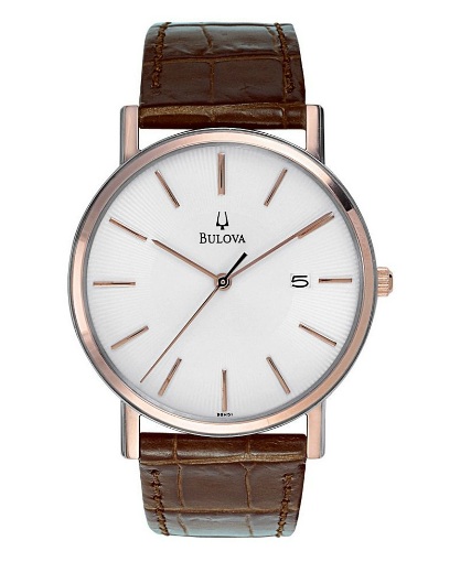 ... croc-embossed leather strap and rose-colored stainless steel case