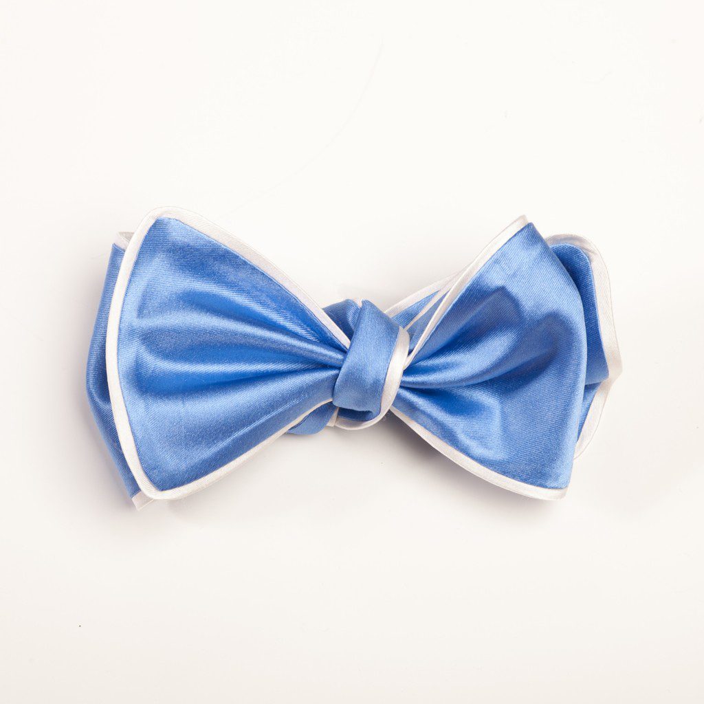 Inspired Knots Satin Baby Blue Bow Tie With White Piping Inspired Knots Satin Baby Blue Bow Tie With White Piping