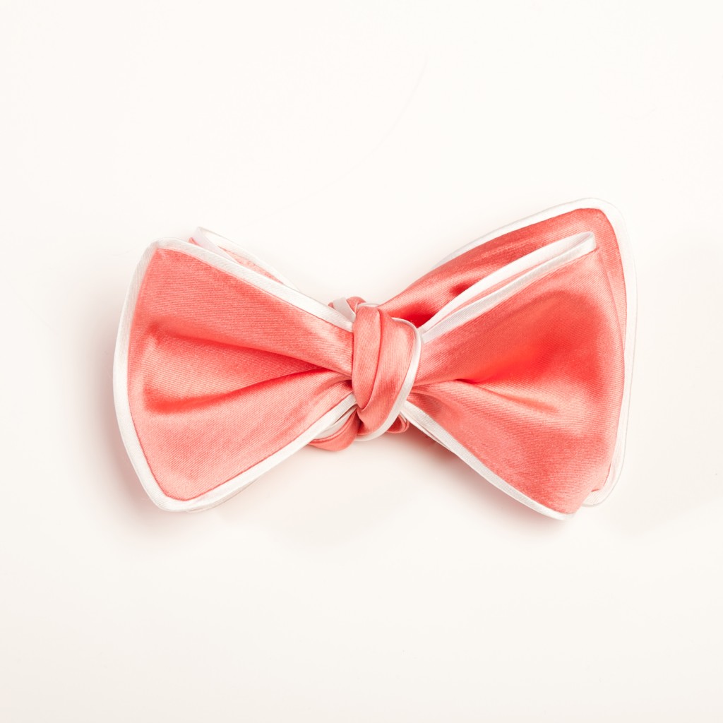 Inspired Knots Satin Pink Bow Tie With White Piping