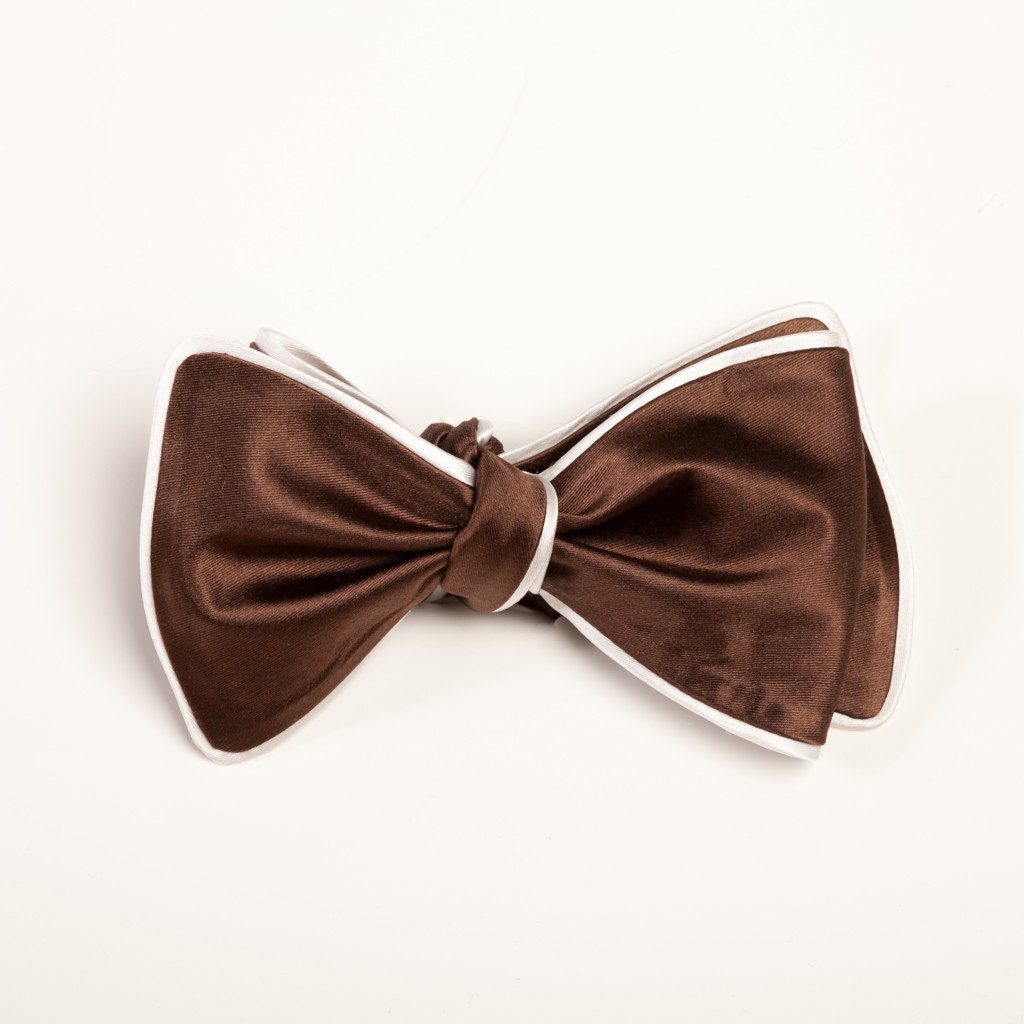 Inspired Knots Satin Brown Bow Tie With White Piping Inspired Knots Satin Brown Bow Tie With White Piping
