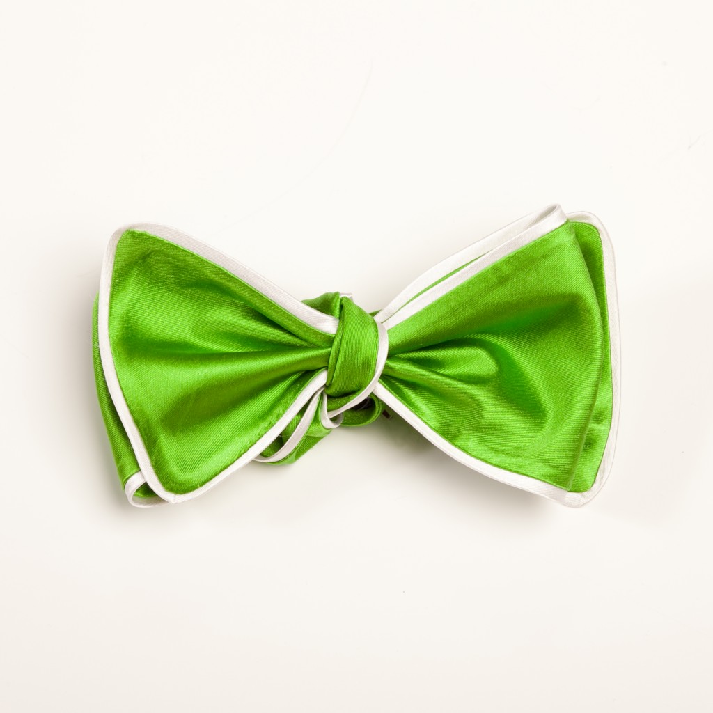 Inspired Knots Satin Green Bow Tie With White Piping