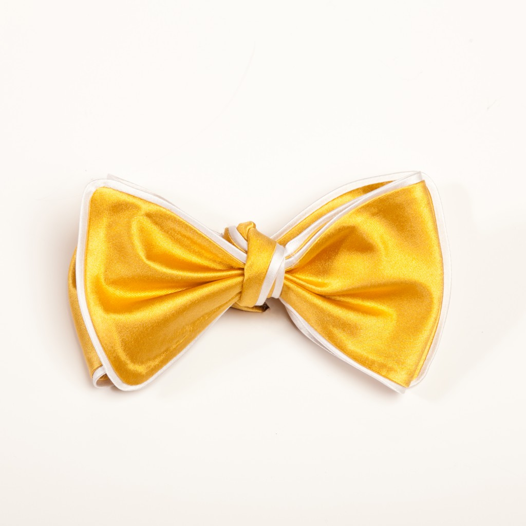Inspired Knots Satin Yellow Bow Tie With White Piping