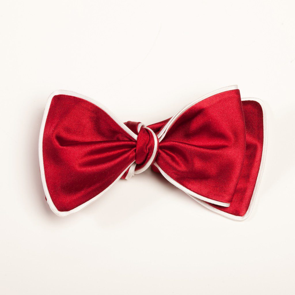 Inspired Knots Satin Red Bow Tie With White Piping Inspired Knots Satin Red Bow Tie With White Piping