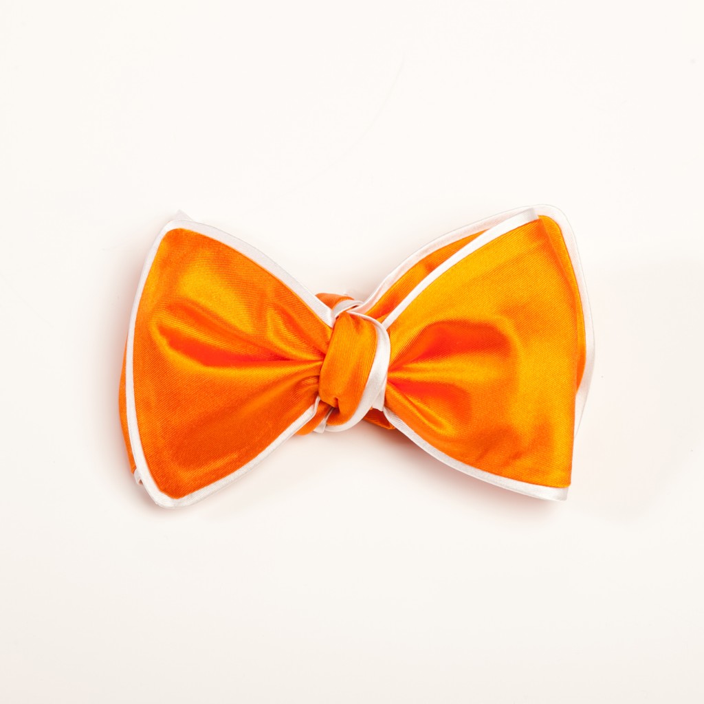 Inspired Knots Satin Orange Bow Tie With White Piping