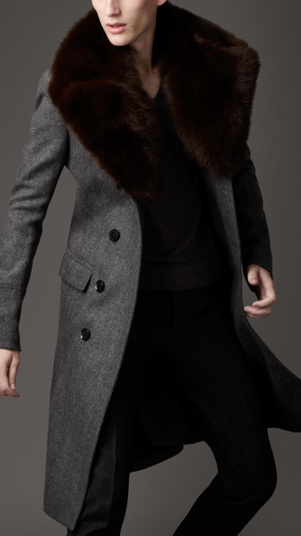 Burberry Fur Overcollar Pea Coat