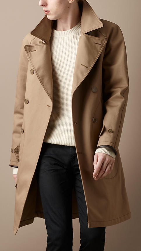 Burberry Men's Leather Detail Trench Coat