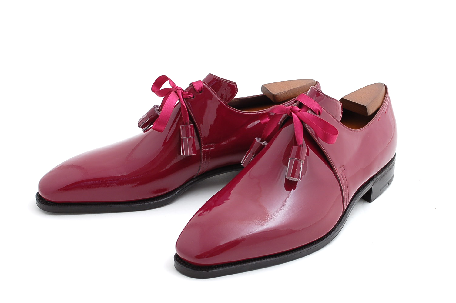 Pierre Corthay Framboise Patent Shoes With Silk Ribbon Laces