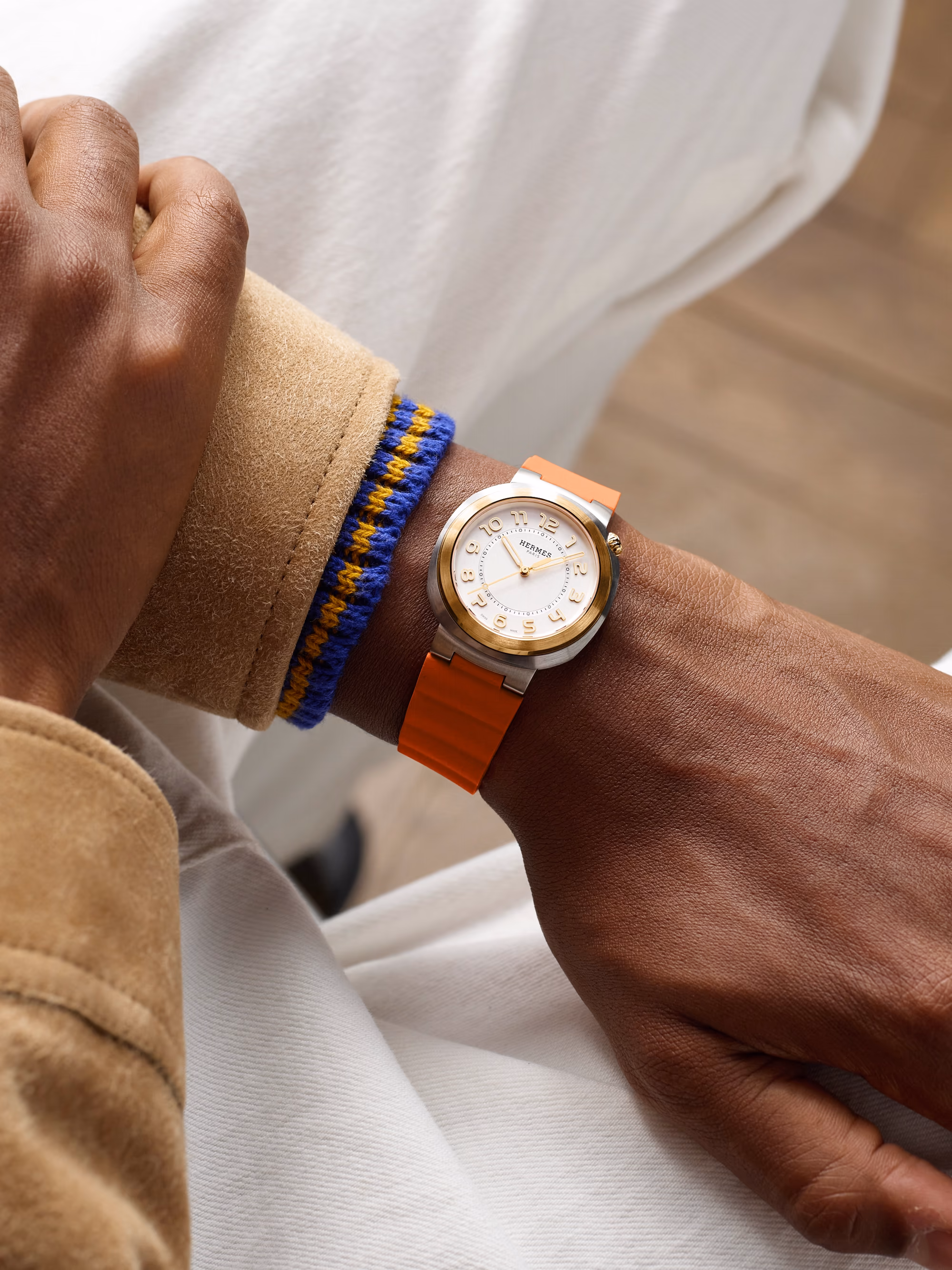 Hermès Cut Automatic 36mm stainless steel and rose gold watch with orange rubber strap