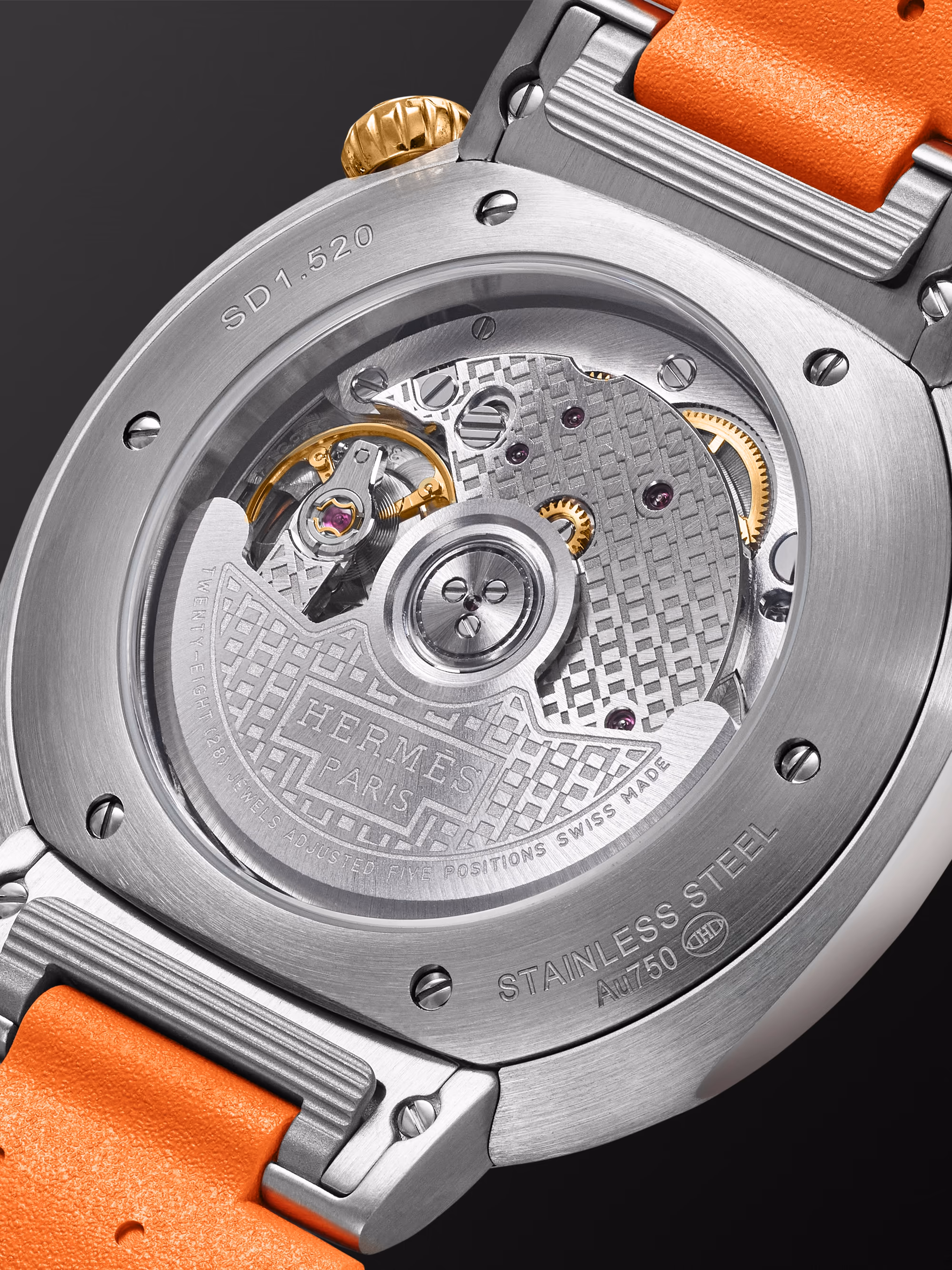 Hermès Cut Automatic 36mm stainless steel and rose gold watch with orange rubber strap