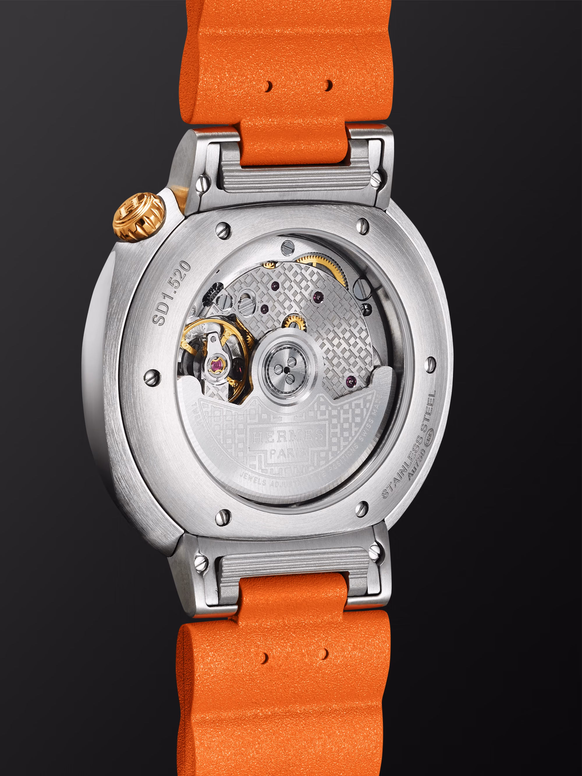 Hermès Cut Automatic 36mm stainless steel and rose gold watch with orange rubber strap