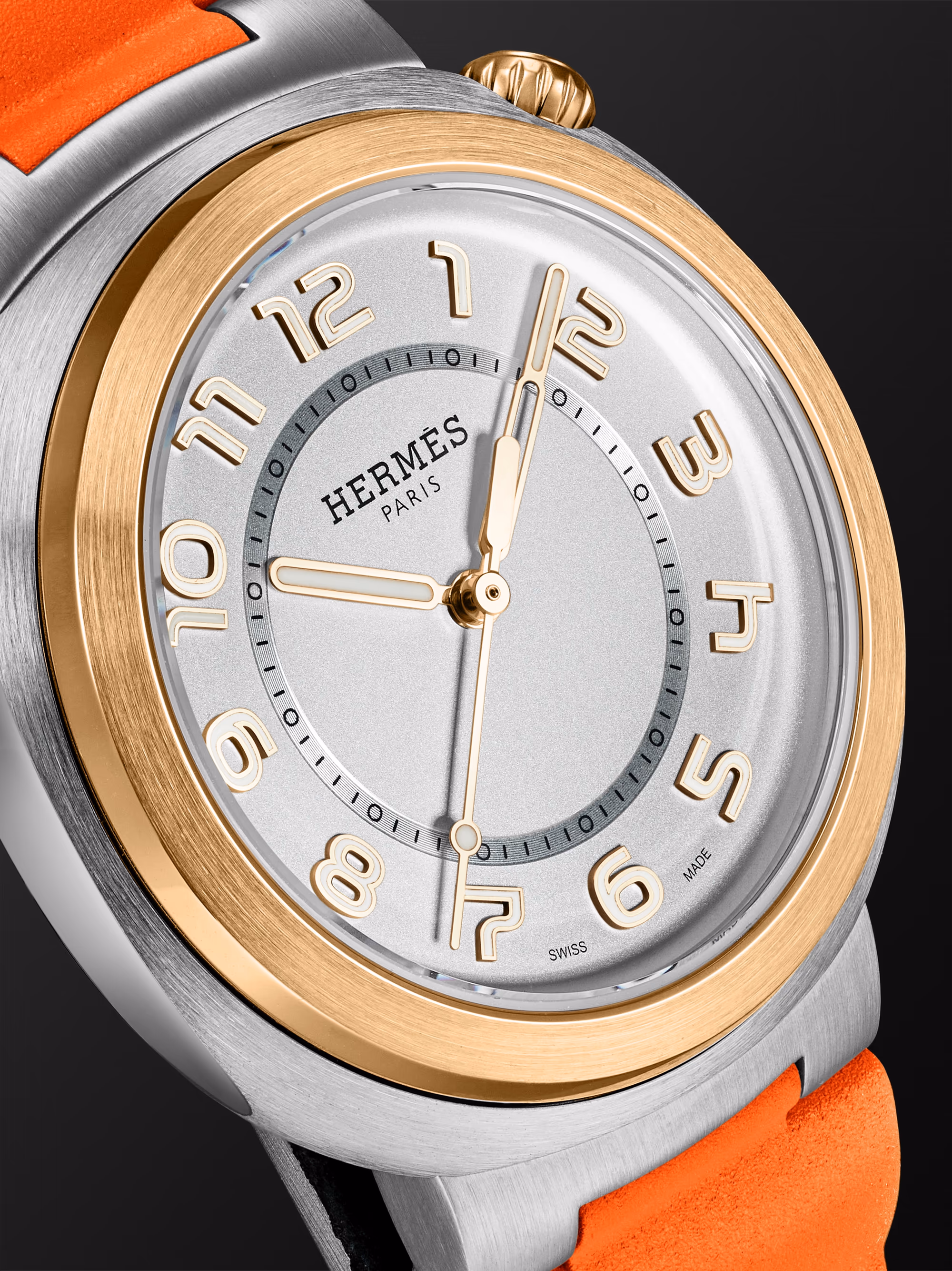 Hermès Cut Automatic 36mm stainless steel and rose gold watch with orange rubber strap
