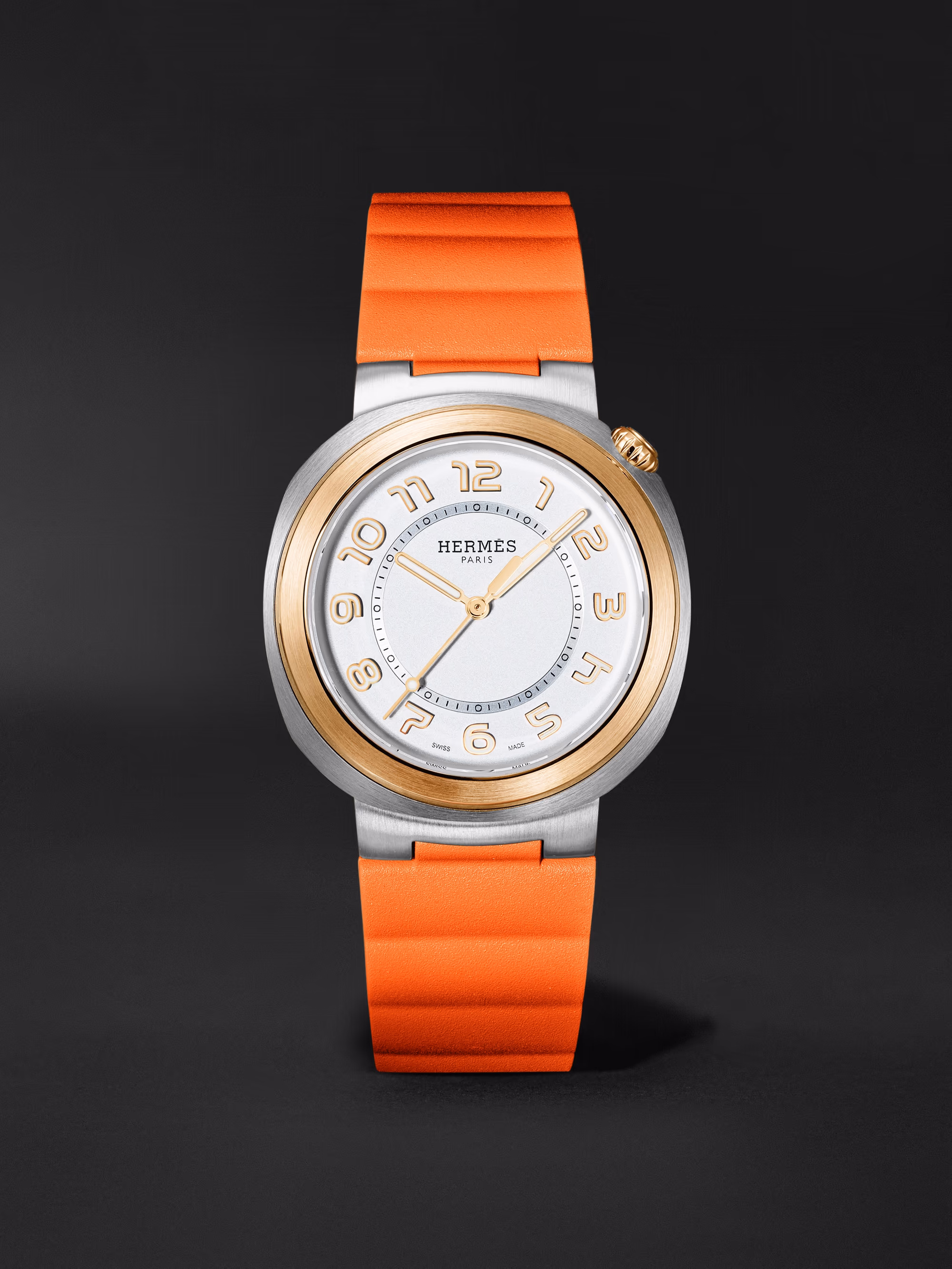 Hermès Cut Automatic 36mm stainless steel and rose gold watch with orange rubber strap