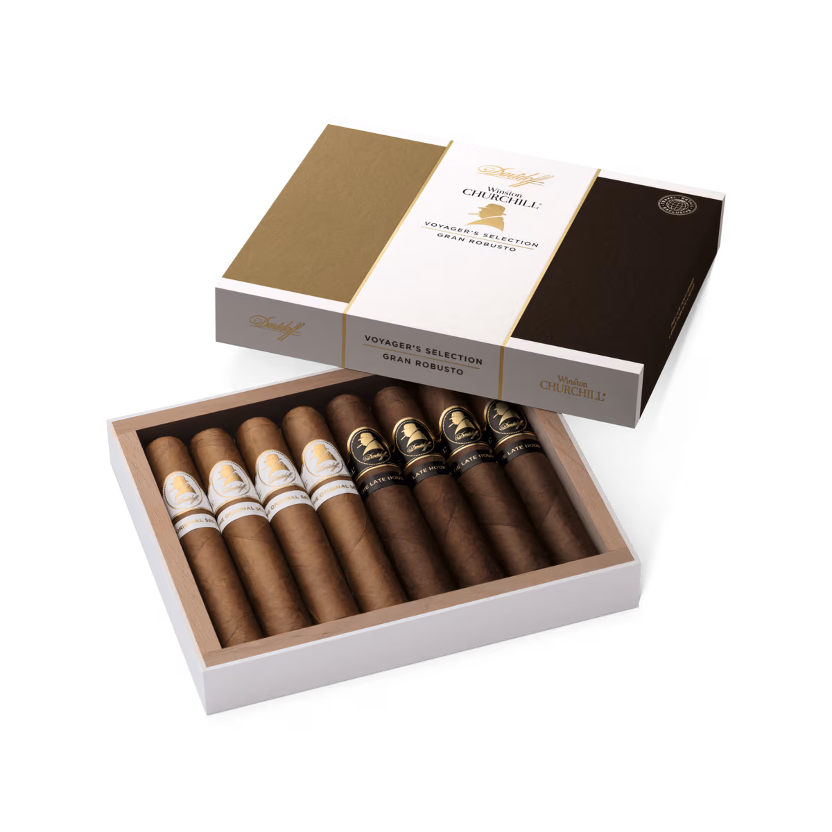 Davidoff Voyager’s Selection Winston Churchill box with cigars displayed
