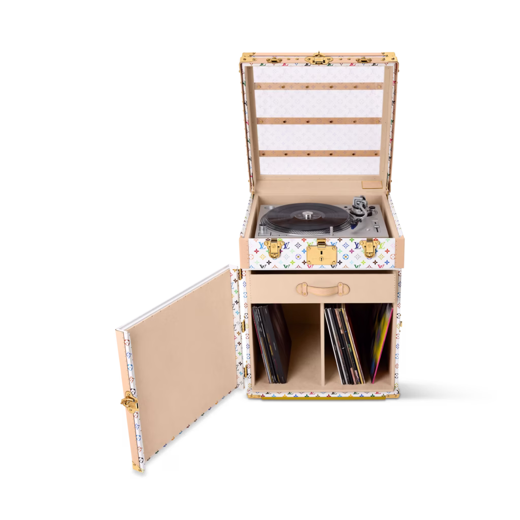 Louis Vuitton LV x TM Music Trunk in Monogram Multicolore with turntable and vinyl record storage